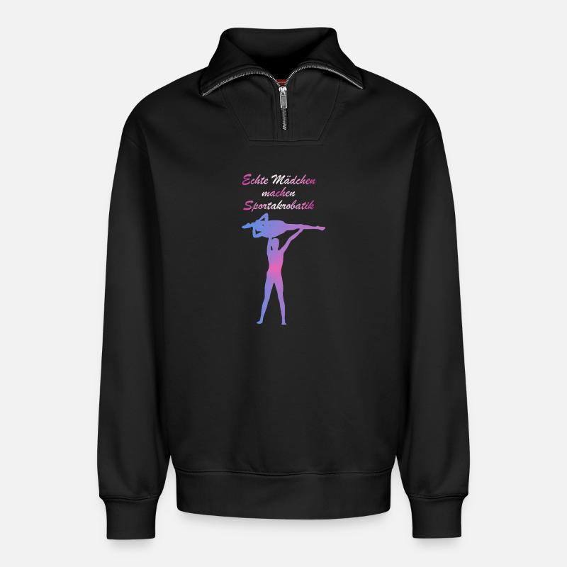 Echte Mädchen Sportakrobatik - Relaxed Unisex Organic Half Zip Sweatshirt – von SPREAD - Schwarz