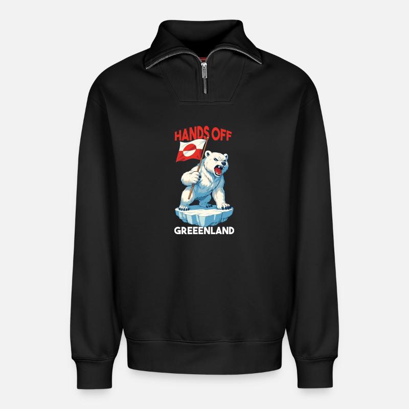 Hands Off Greenland - Relaxed Unisex Organic Half Zip Sweatshirt – von SPREAD - Schwarz
