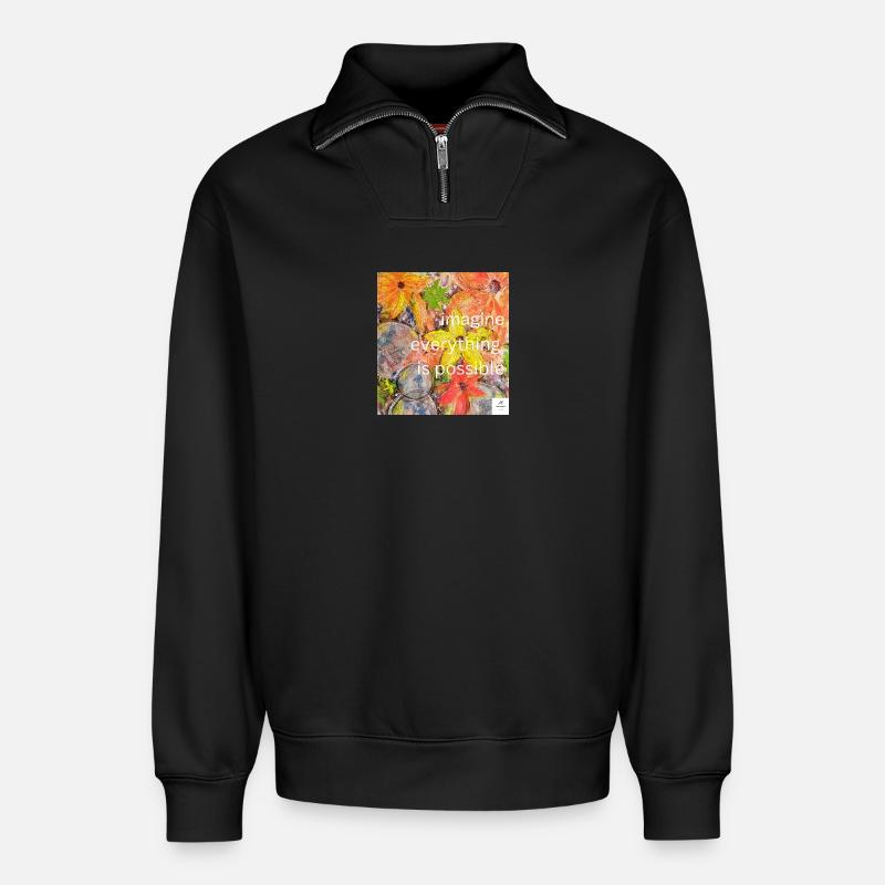 imagine everything is possible I statementstyle  - Relaxed Unisex Organic Half Zip Sweatshirt – von SPREAD - Schwarz