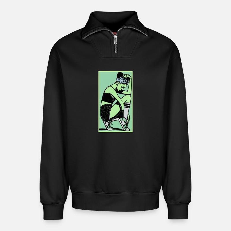 Danseuse #5 - Sweat unisexe décontracté en coton biologique à demi-zip – de SPREAD - noir