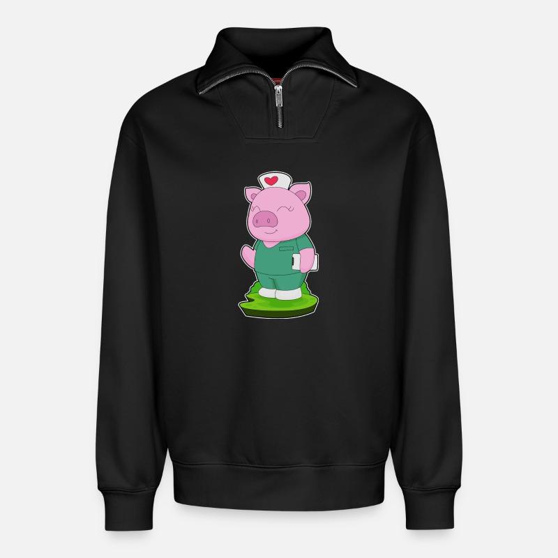 Bloc-notes d’infirmière porcine - Sweat unisexe décontracté en coton biologique à demi-zip – de SPREAD - noir