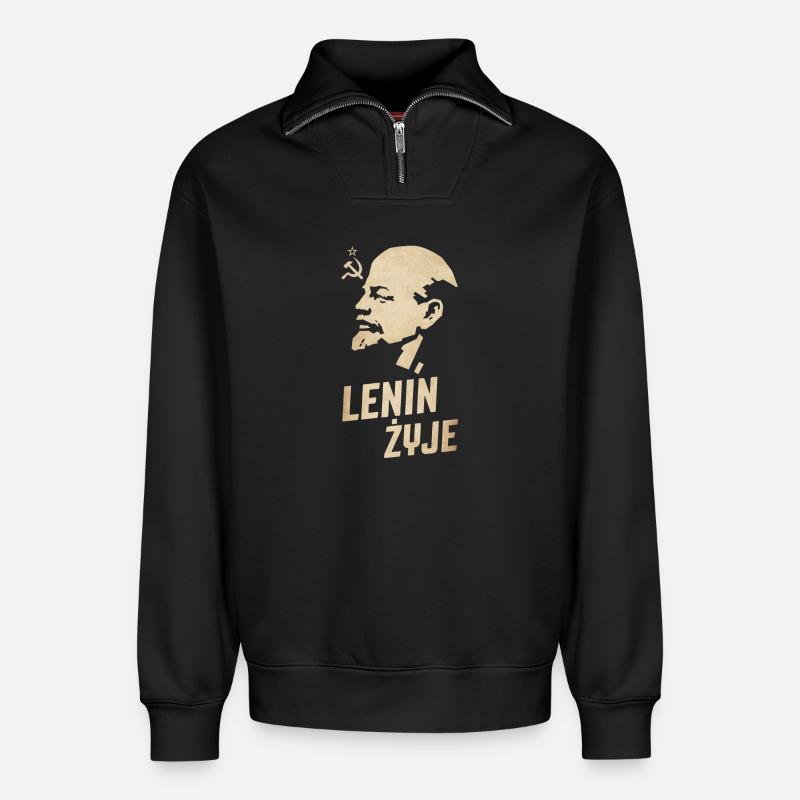 Lenin lebt - Relaxed Unisex Organic Half Zip Sweatshirt – von SPREAD - Schwarz