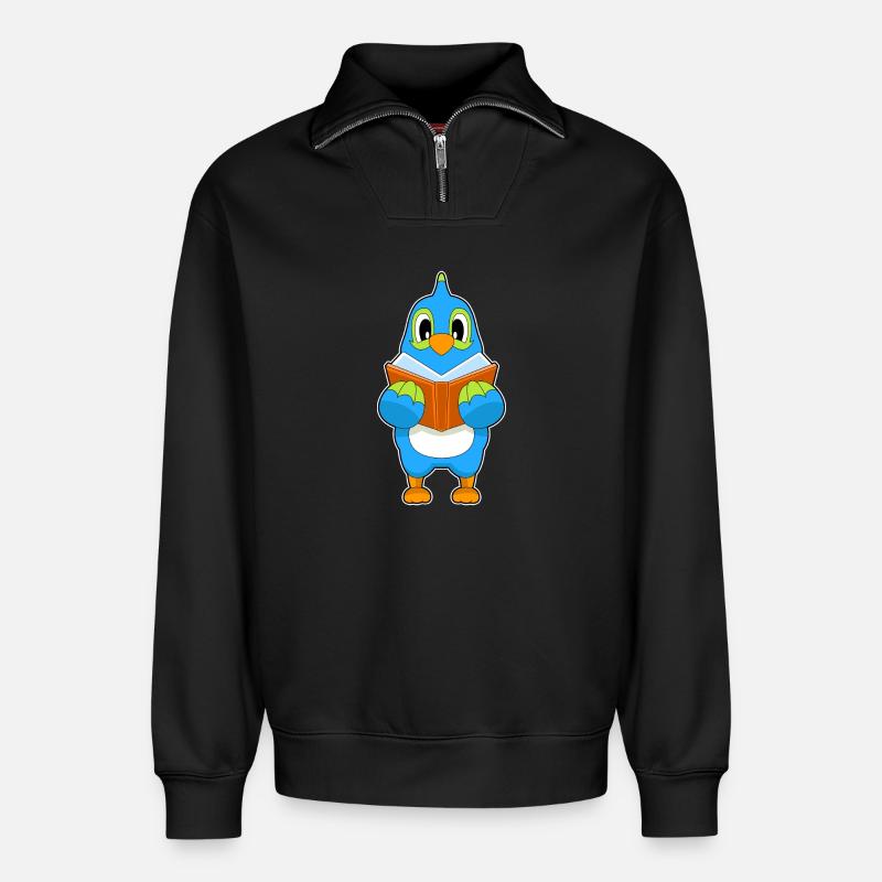 Parrot Nerd Book - Relaxed Unisex Organic Half Zip Sweatshirt – by SPREAD - black