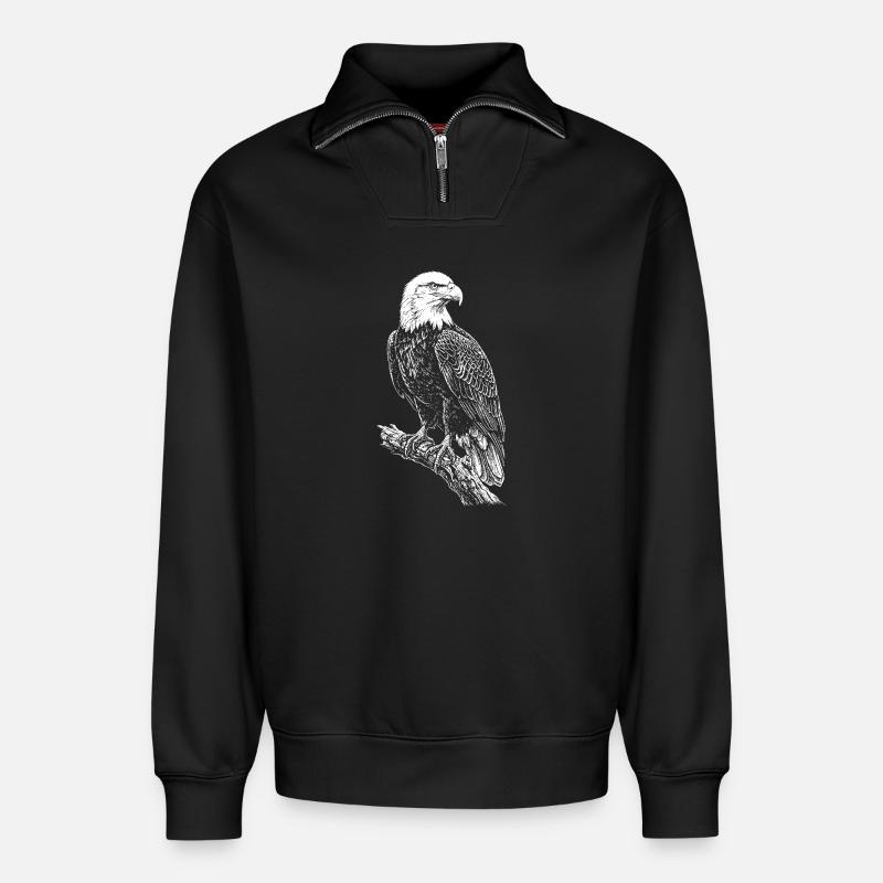 Silhouette d’aigle perché - Sweat unisexe décontracté en coton biologique à demi-zip – de SPREAD - noir