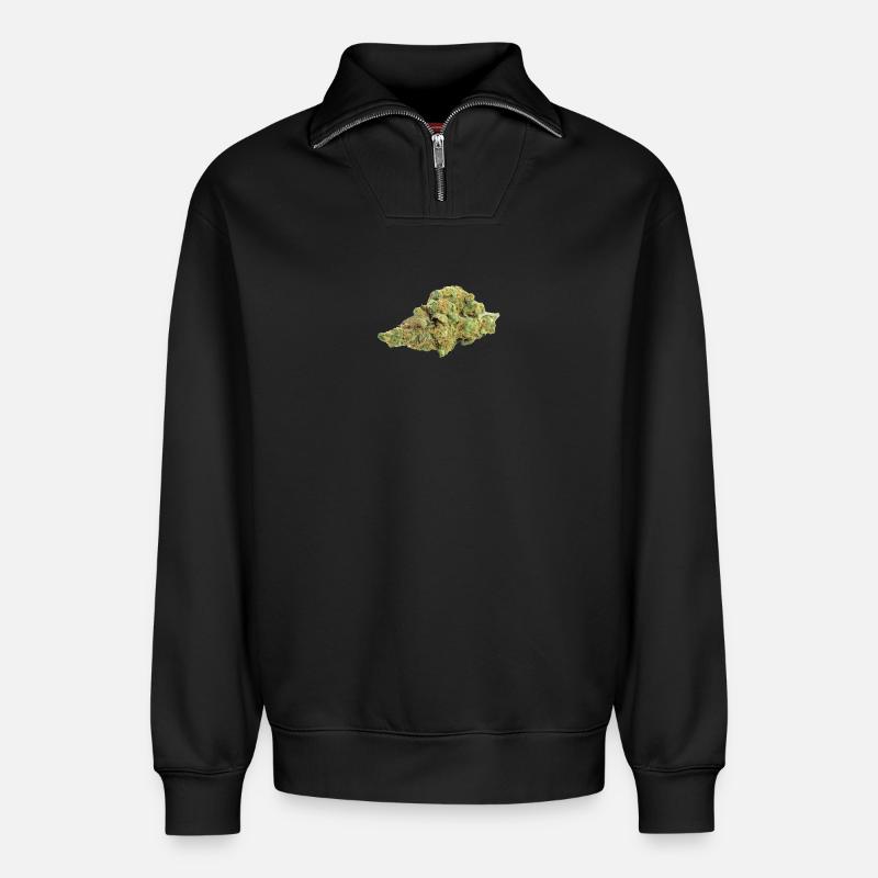 Single Cannabis / Weed Bud / Blüte - Relaxed Unisex Organic Half Zip Sweatshirt – von SPREAD - Schwarz