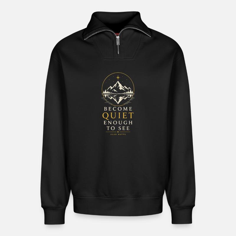 Quiet Mountain Reflection - Relaxed Unisex Organic Half Zip Sweatshirt – by SPREAD - black