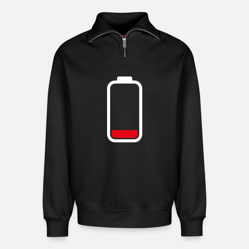 LOW BATTERY - White - Relaxed Unisex Organic Half Zip Sweatshirt – von SPREAD - Schwarz