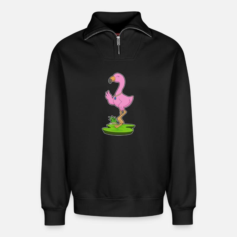 Flamingo Halskette - Relaxed Unisex Organic Half Zip Sweatshirt – von SPREAD - Schwarz