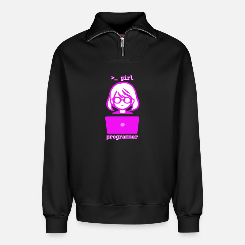 Frau mit Computer girl programmer - Relaxed Unisex Organic Half Zip Sweatshirt – von SPREAD - Schwarz