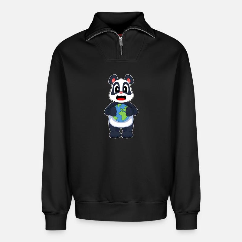 Panda Erde - Relaxed Unisex Organic Half Zip Sweatshirt – von SPREAD - Schwarz