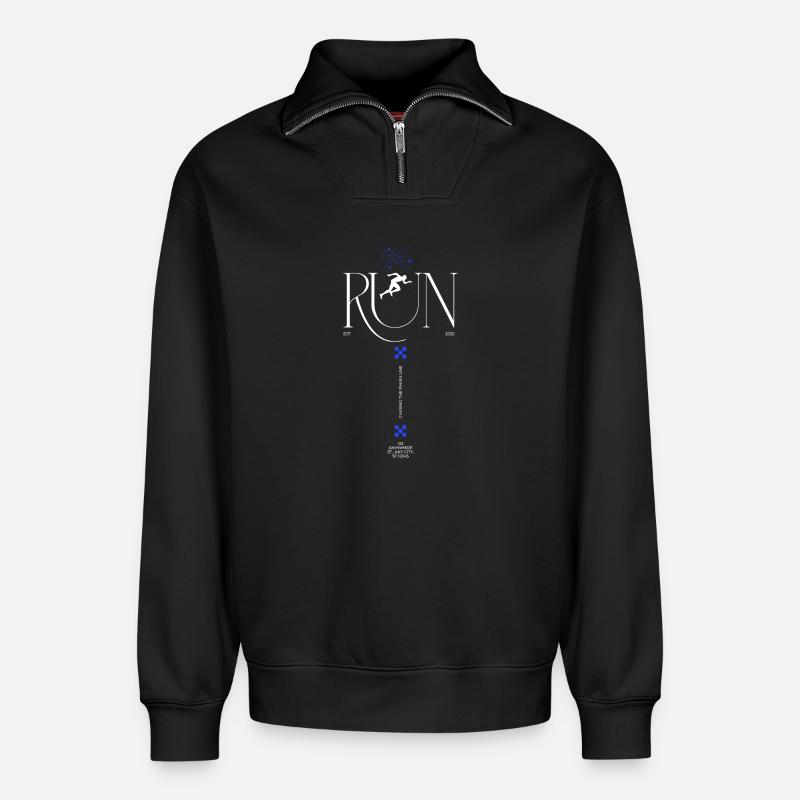 RUN Neon Runner Glyphs - Sweat unisexe décontracté en coton biologique à demi-zip – de SPREAD - noir
