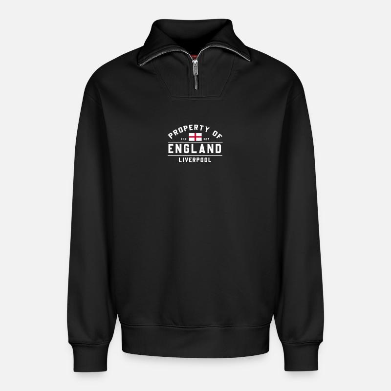 Eigentümer England Liverpool - Relaxed Unisex Organic Half Zip Sweatshirt – von SPREAD - Schwarz