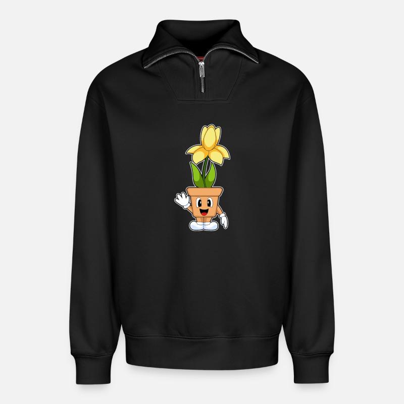 Blumentopf Narzisse Blumen - Relaxed Unisex Organic Half Zip Sweatshirt – von SPREAD - Schwarz