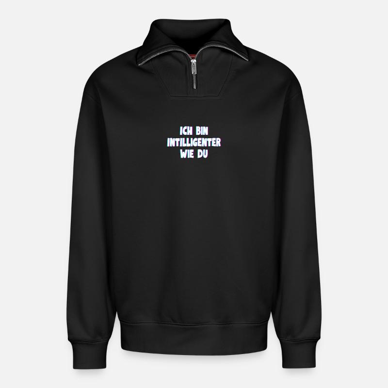 Ich bin intelligenter wie du - Relaxed Unisex Organic Half Zip Sweatshirt – von SPREAD - Schwarz