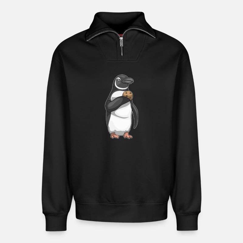 Biscuit pingouin - Sweat unisexe décontracté en coton biologique à demi-zip – de SPREAD - noir