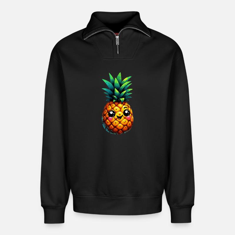 Ananas - Sweat unisexe décontracté en coton biologique à demi-zip – de SPREAD - noir