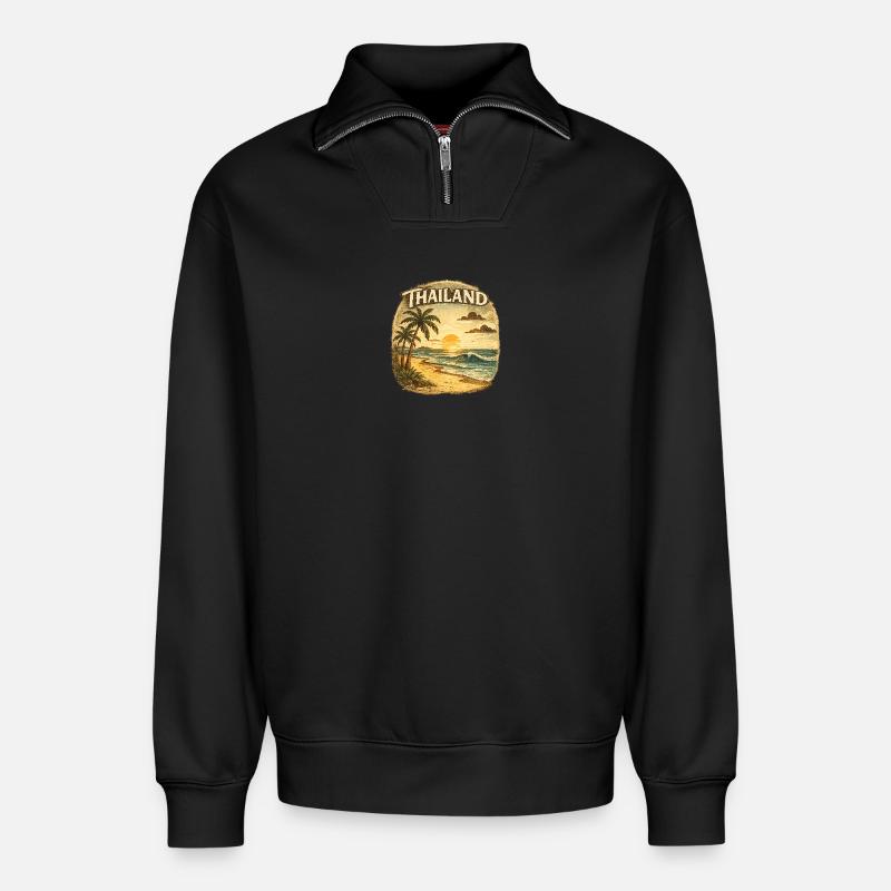 Thailand Tropical Sunset - Relaxed Unisex Organic Half Zip Sweatshirt – von SPREAD - Schwarz