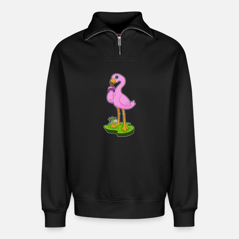 Flamingo Waffeleis - Relaxed Unisex Organic Half Zip Sweatshirt – von SPREAD - Schwarz