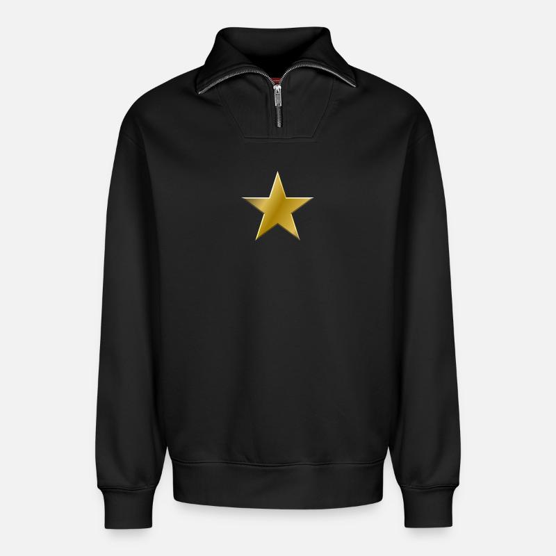 Éclat de l’étoile dorée - Sweat unisexe décontracté en coton biologique à demi-zip – de SPREAD - noir