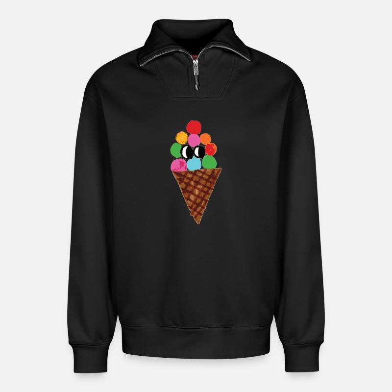 Pop Art coloré en cornet de glace - Sweat unisexe décontracté en coton biologique à demi-zip – de SPREAD - noir