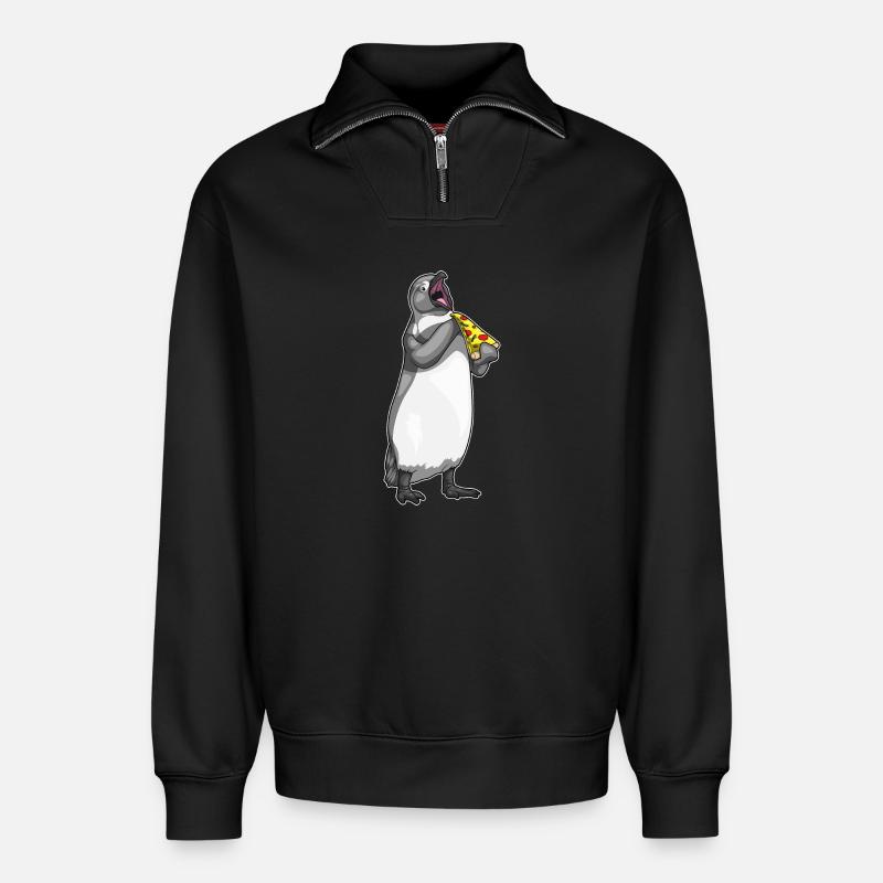 Pinguin Pizza - Relaxed Unisex Organic Half Zip Sweatshirt – von SPREAD - Schwarz