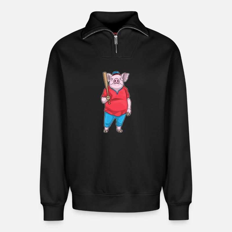 Schwein Baseball Baseballschläger - Relaxed Unisex Organic Half Zip Sweatshirt – von SPREAD - Schwarz