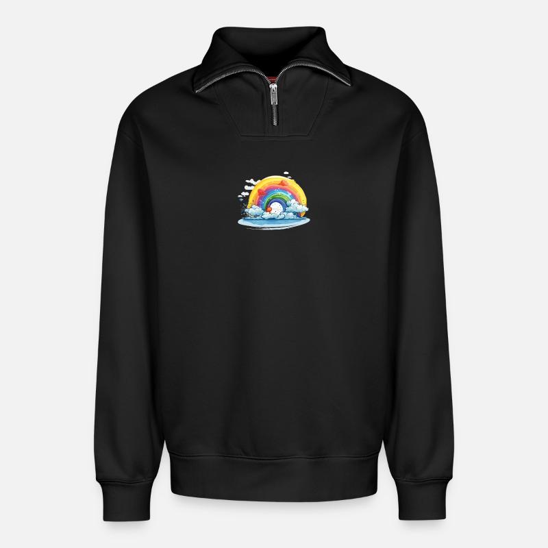 Regenbogen Pride - Relaxed Unisex Organic Half Zip Sweatshirt – von SPREAD - Schwarz