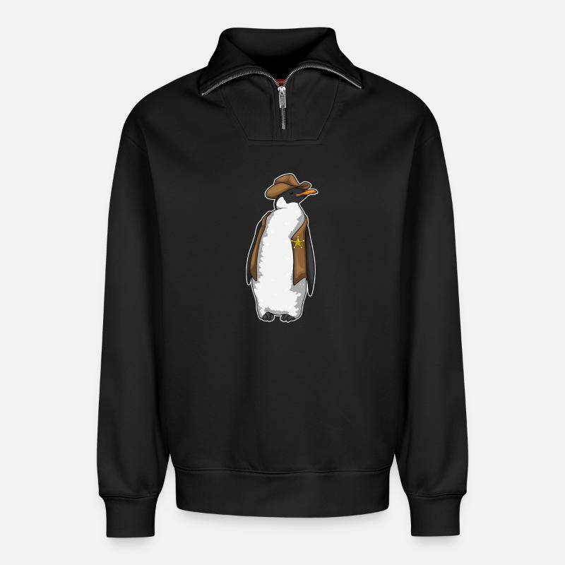 Penguin Sheriff Sheriff's Hat - Relaxed Unisex Organic Half Zip Sweatshirt – by SPREAD - black