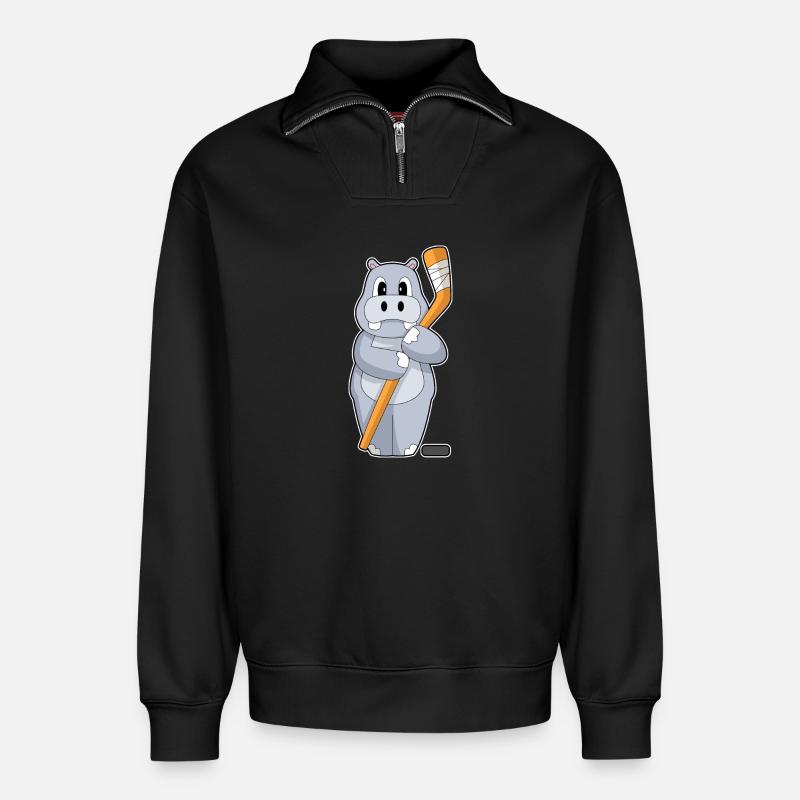 Nilpferd Eishockey Eishockeyschläger - Relaxed Unisex Organic Half Zip Sweatshirt – von SPREAD - Schwarz