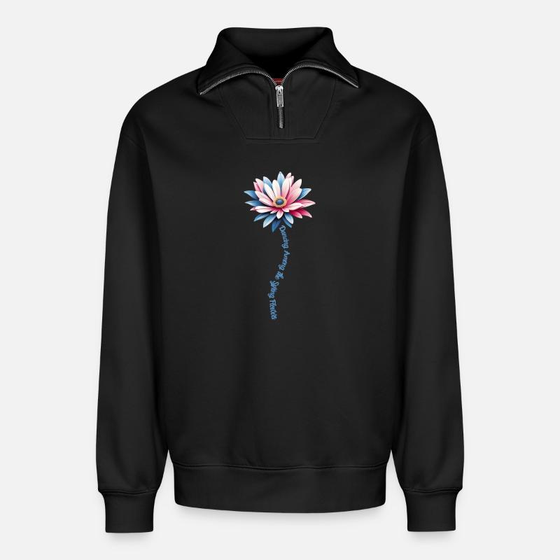 Frühlingsblüten-Tanz - Relaxed Unisex Organic Half Zip Sweatshirt – von SPREAD - Schwarz