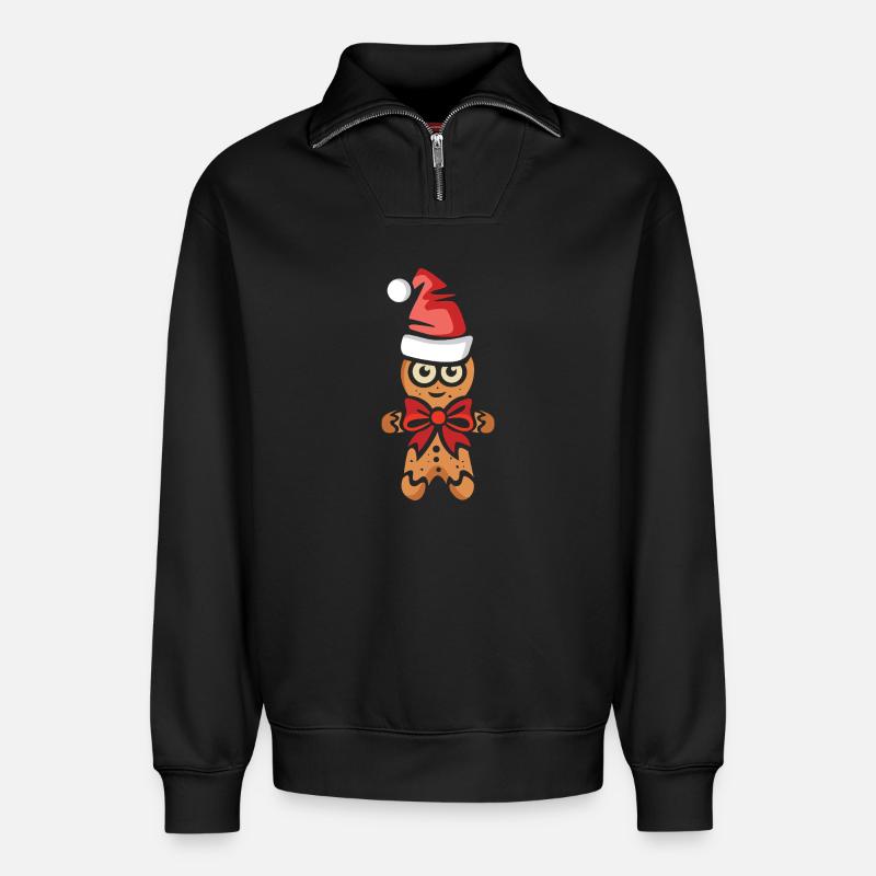 Lebkuchenmann mit Weihnachtsmütze - Relaxed Unisex Organic Half Zip Sweatshirt – von SPREAD - Schwarz