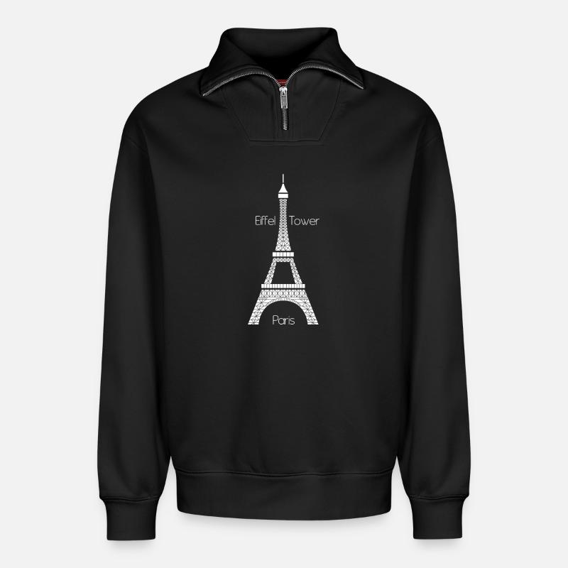 Eiffel Tower (dark) - Sweat unisexe décontracté en coton biologique à demi-zip – de SPREAD - noir