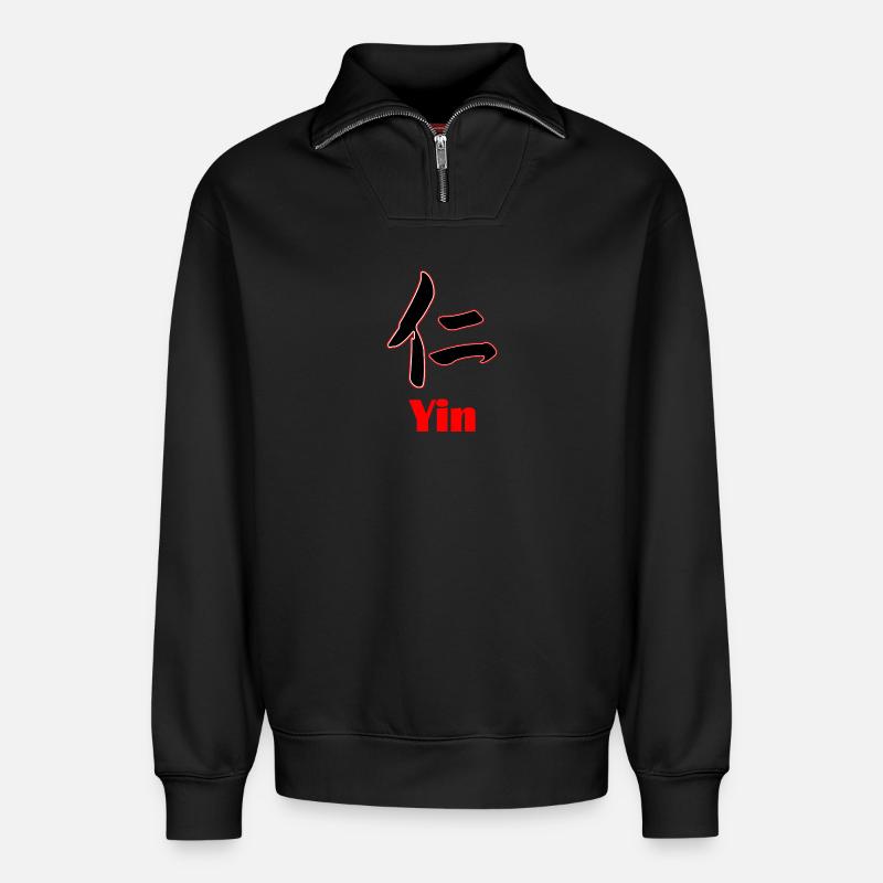 Yin Power – Ruhe im Samurai-Geist - Relaxed Unisex Organic Half Zip Sweatshirt – von SPREAD - Schwarz