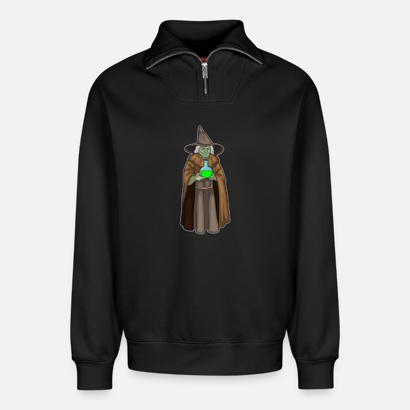 Witch Halloween Magic Potion - Relaxed Unisex Organic Half Zip Sweatshirt – by SPREAD - black