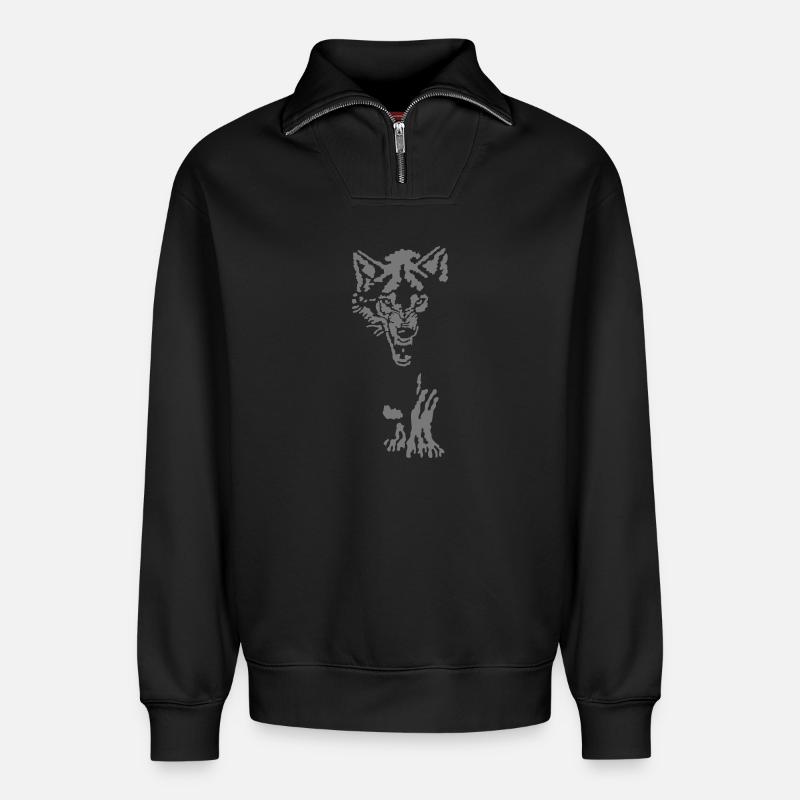 wolf - Sweat unisexe décontracté en coton biologique à demi-zip – de SPREAD - noir