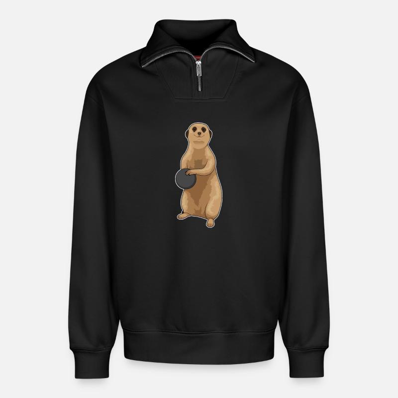 Suricate Boule de bowling - Sweat unisexe décontracté en coton biologique à demi-zip – de SPREAD - noir