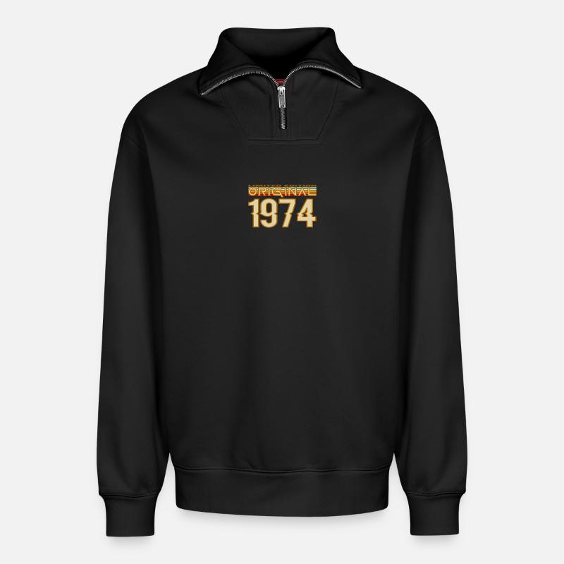Originale Retro 70s von 1974 - Relaxed Unisex Organic Half Zip Sweatshirt – von SPREAD - Schwarz