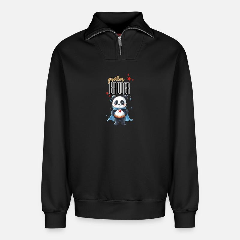 Großer Bruder Panda Superheld - Relaxed Unisex Organic Half Zip Sweatshirt – von SPREAD - Schwarz