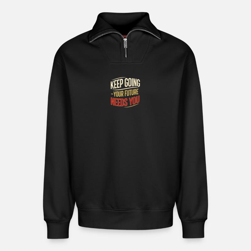 Continue to the future - Relaxed Unisex Organic Half Zip Sweatshirt – by SPREAD - black