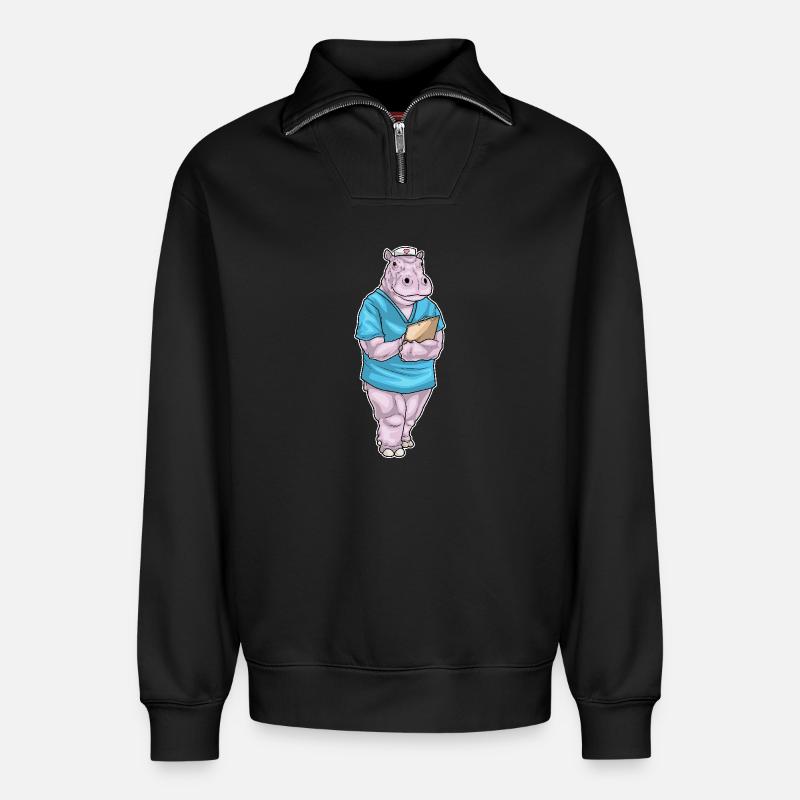 Nilpferd Krankenschwester - Relaxed Unisex Organic Half Zip Sweatshirt – von SPREAD - Schwarz