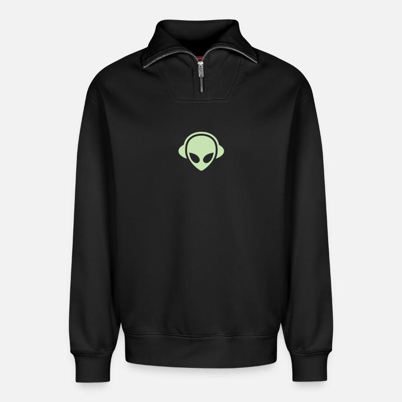 alien_headphone_vector - Relaxed Unisex Organic Half Zip Sweatshirt – von SPREAD - Schwarz