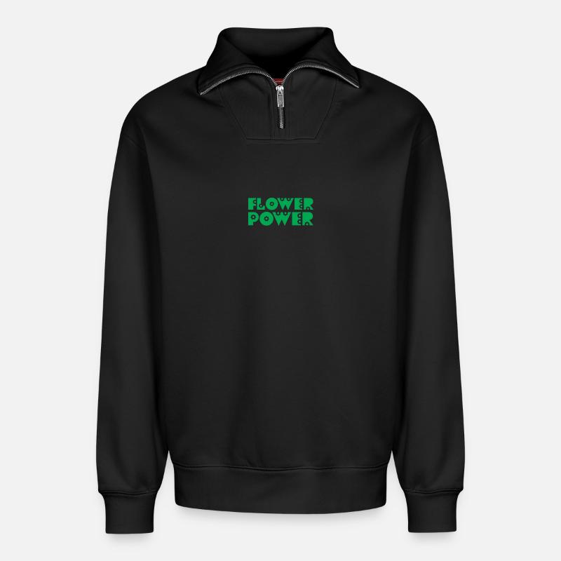 FLOWER POWER - Relaxed Unisex Organic Half Zip Sweatshirt – von SPREAD - Schwarz