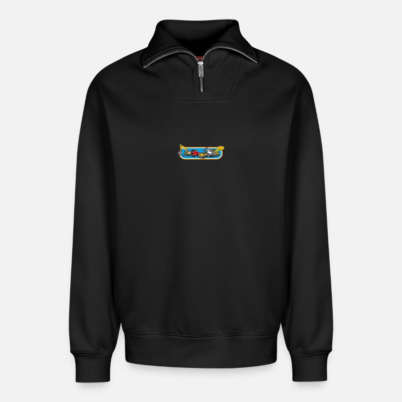 Parc de machines de construction - Sweat unisexe décontracté en coton biologique à demi-zip – de SPREAD - noir