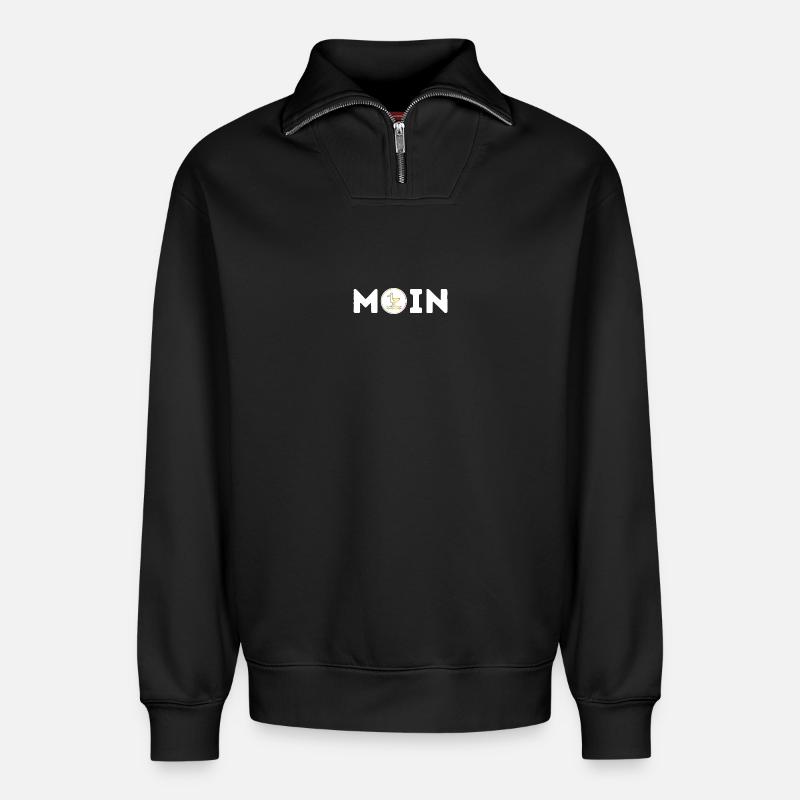 Moin mit Möwe S/W - Relaxed Unisex Organic Half Zip Sweatshirt – von SPREAD - Schwarz