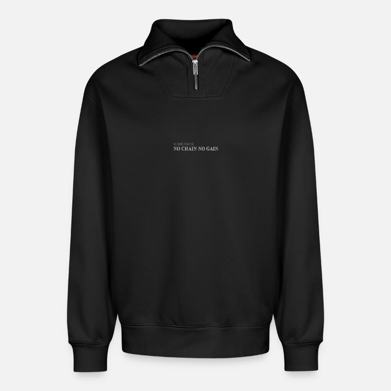 No Chain No Gain - Relaxed Unisex Organic Half Zip Sweatshirt – by SPREAD - black