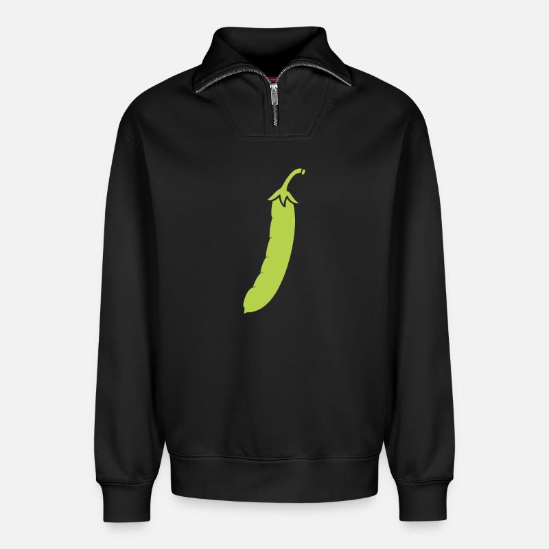 haricot vert - Sweat unisexe décontracté en coton biologique à demi-zip – de SPREAD - noir