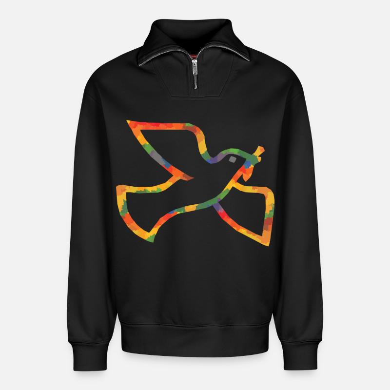 Farbige Friedenstaube - Relaxed Unisex Organic Half Zip Sweatshirt – von SPREAD - Schwarz