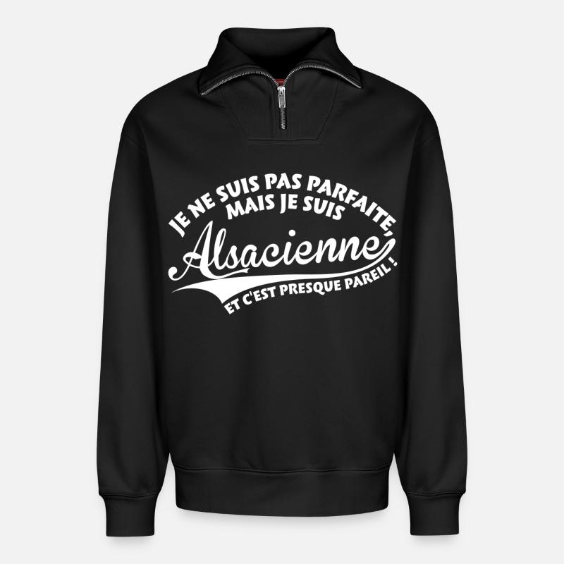 Parfaite Alsacienne - Sweat unisexe décontracté en coton biologique à demi-zip – de SPREAD - noir