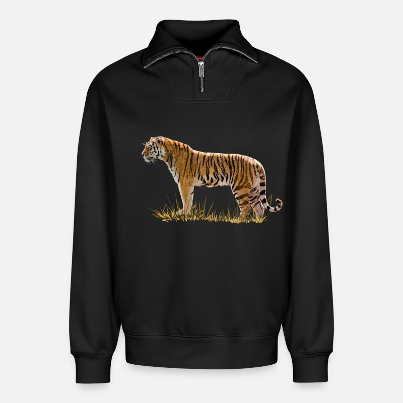 Tiger - Relaxed Unisex Organic Half Zip Sweatshirt – von SPREAD - Schwarz