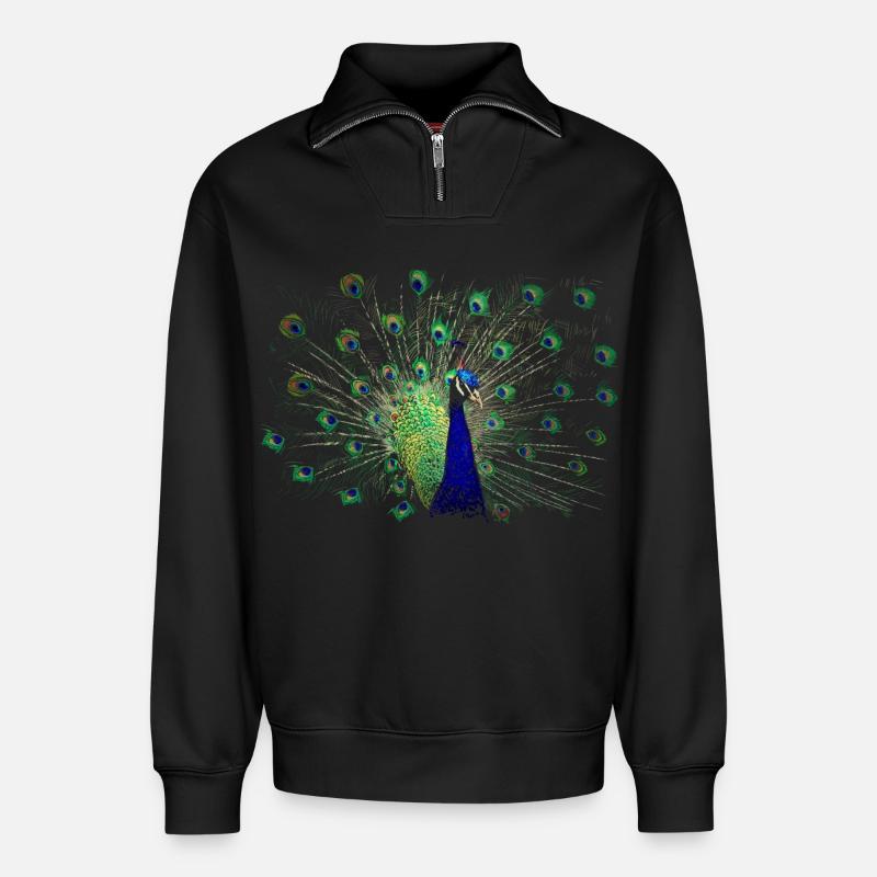 Pfau - Relaxed Unisex Organic Half Zip Sweatshirt – von SPREAD - Schwarz